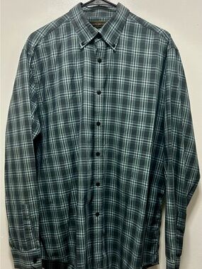 Joseph Abboud Green and Teal Plaid Button-Down Shirt‎
